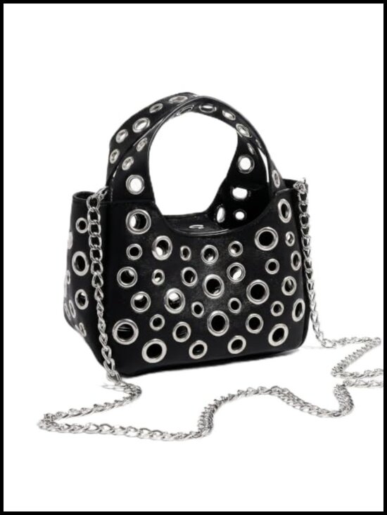 Handbags - Y2K Punk Cutout Crossbody Bag for Women, Hollow Metal Ring Shoulder Purse with
